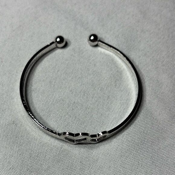 New! Double Heart Silvertone Boho Open Cuff Adjustable Bracelet - Picture 4 of 7